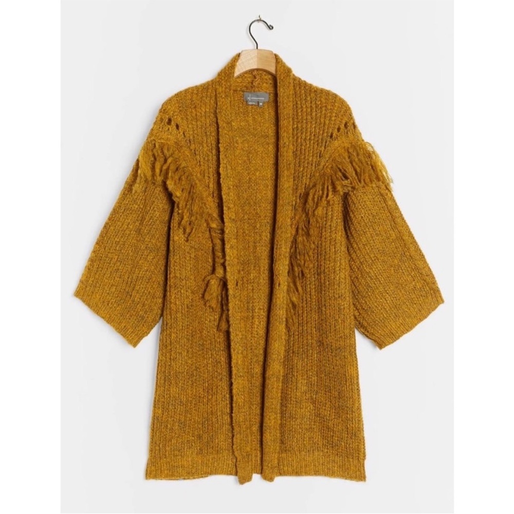 Anthropologie Golden Fringe Open-Front Cardigan